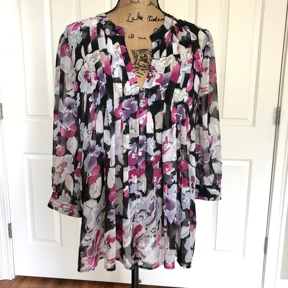 Joie Tops - Joie | Black, Purple & White Floral Blouse L